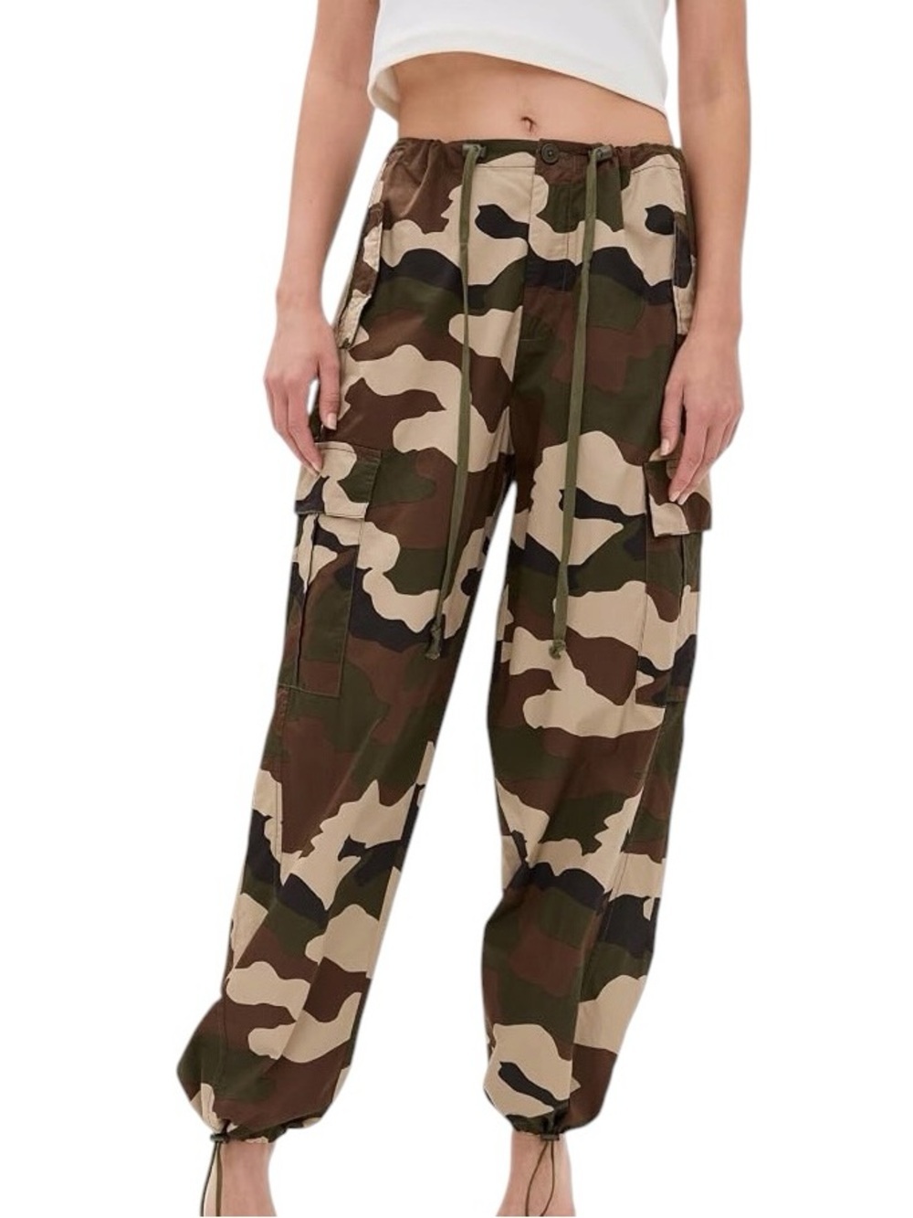 Good American Women's Camo Cargo Parachute Jogger DrawstringPants new size large